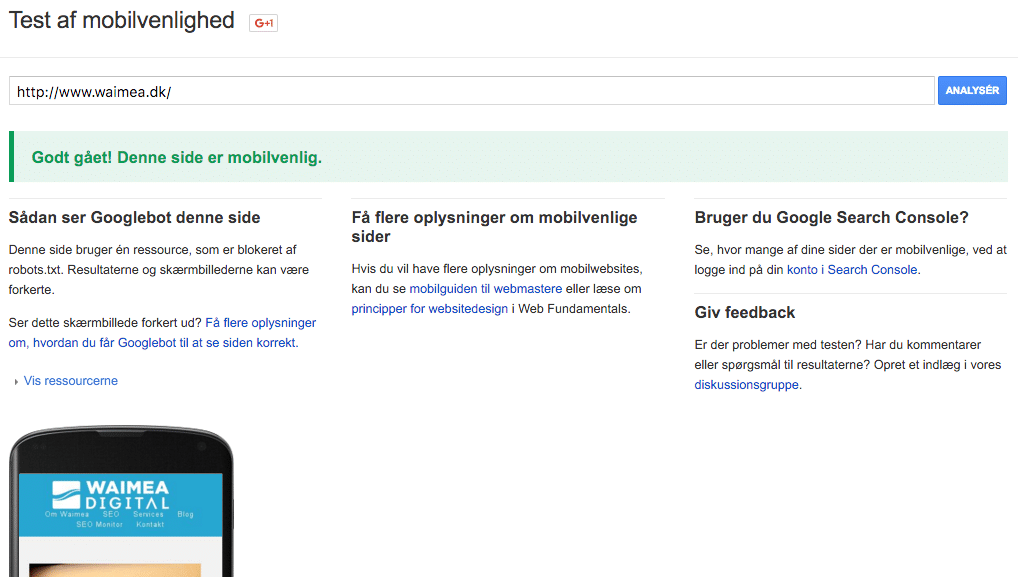 Google test af mobilvenlighed