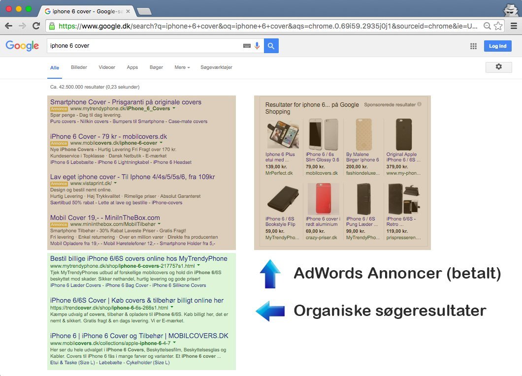 Google - AdWords og Organiske søgeresultater