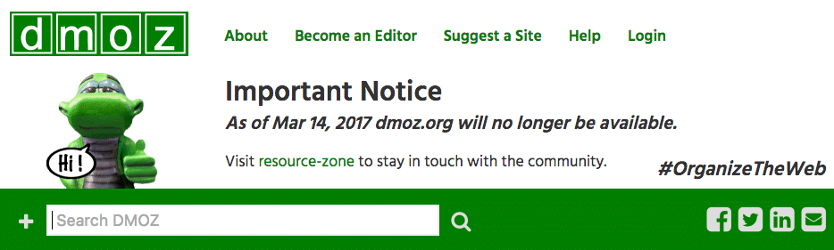 Open Directory Project (dMoz) lukker